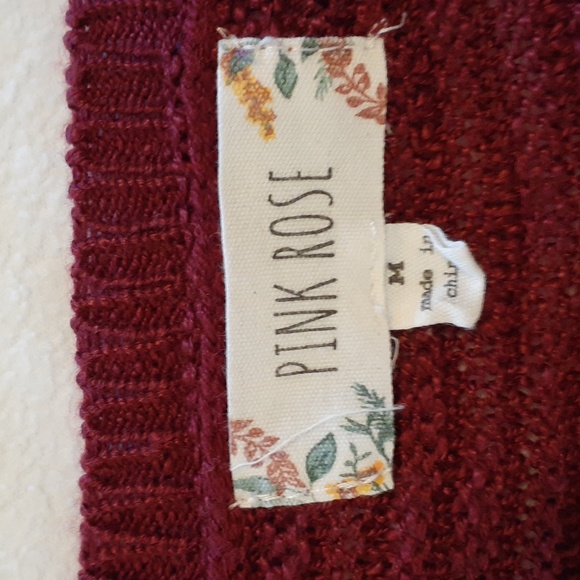 Pink Rose Maroon Long Sleeve Longline Sweater Cozy Fall Knit Everyday Style M - Picture 7 of 10